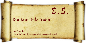 Decker Sándor névjegykártya